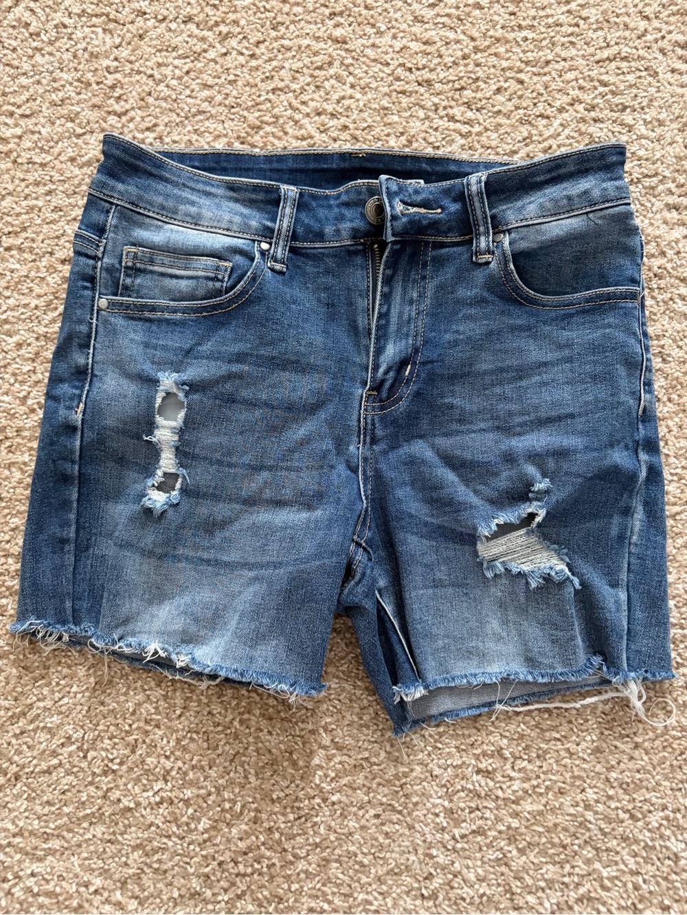 Grace & Lace Medium Blue Distressed Denim Jean Shorts